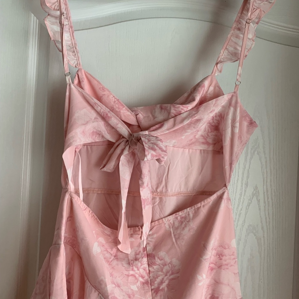 Selfie Leslie nwt Veda Ruffle Strap Split Maxi Dress Roses Blush - Picture 7 of 10